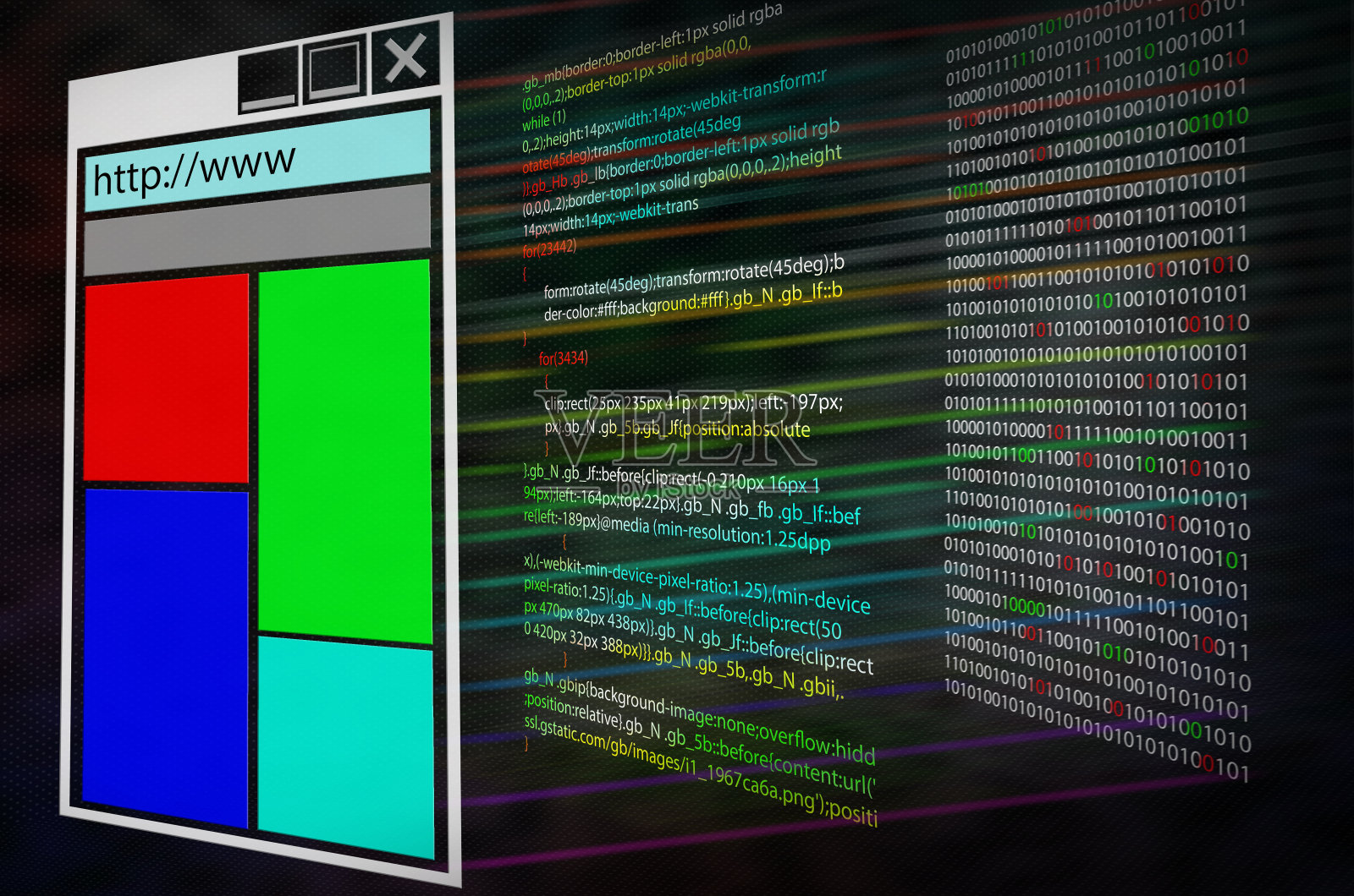 監(jiān)視器屏幕上的程序源代碼。三層。外殼網(wǎng)頁或程序計算機代碼和二進制代碼照片攝影